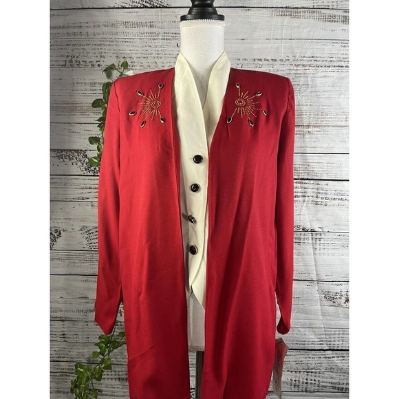 Vintage 90's Y2K Michael B Ltd. Vest Jacket 1pc size 10 Petite Red Gold Jewels - Picture 5 of 15